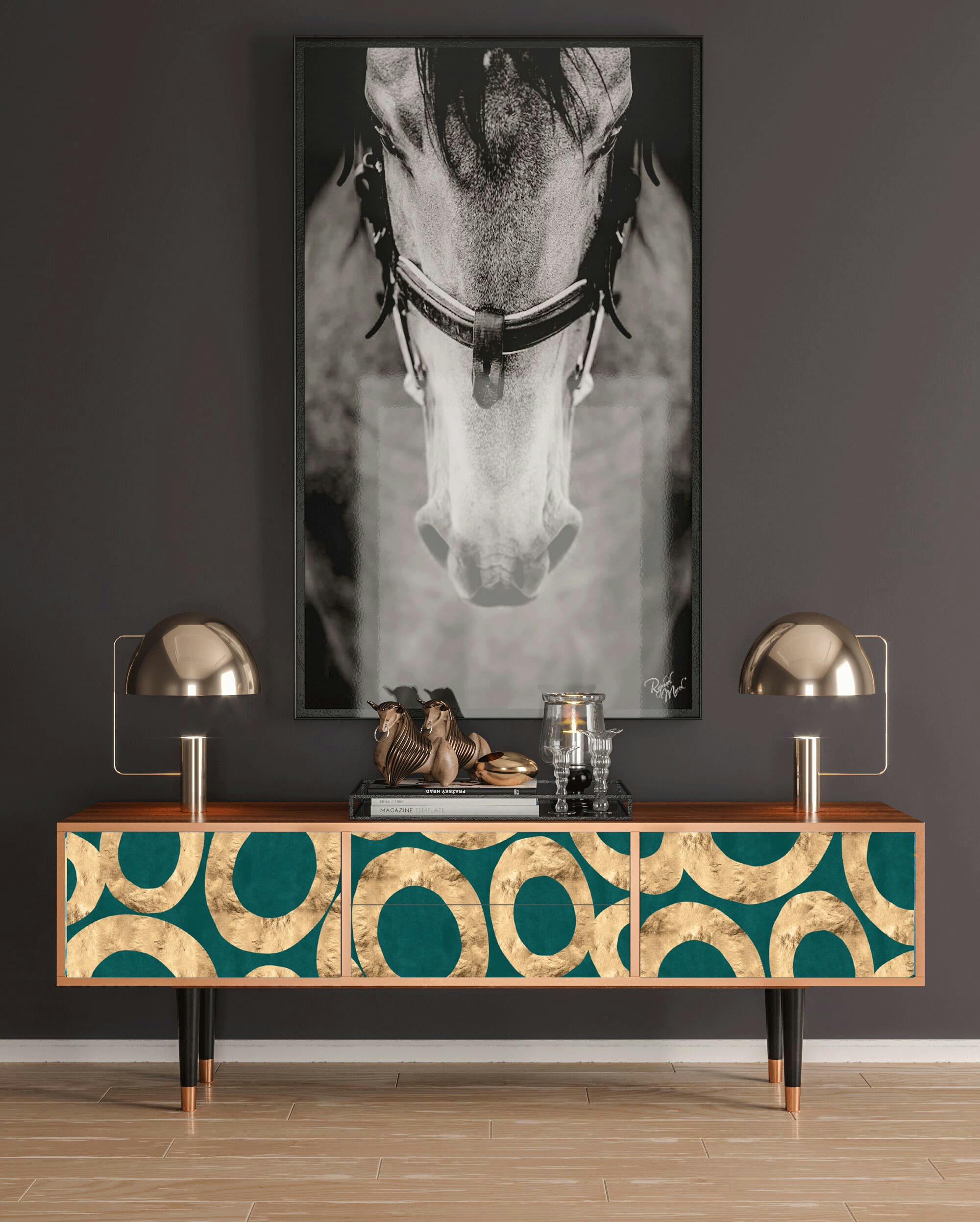 ZIRCON SPHERE - Meuble TV  bleu-vert 2 tiroirs et 2 portes L 170 cm