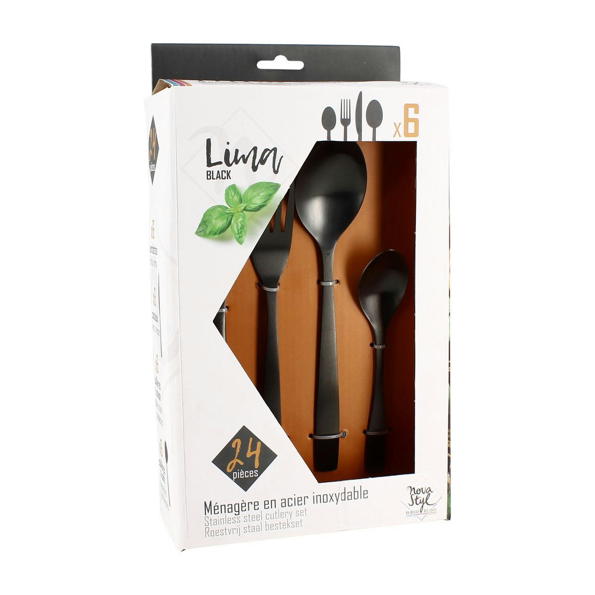 LIMA - Ménagère 24 pièces en acier inoxydable noir