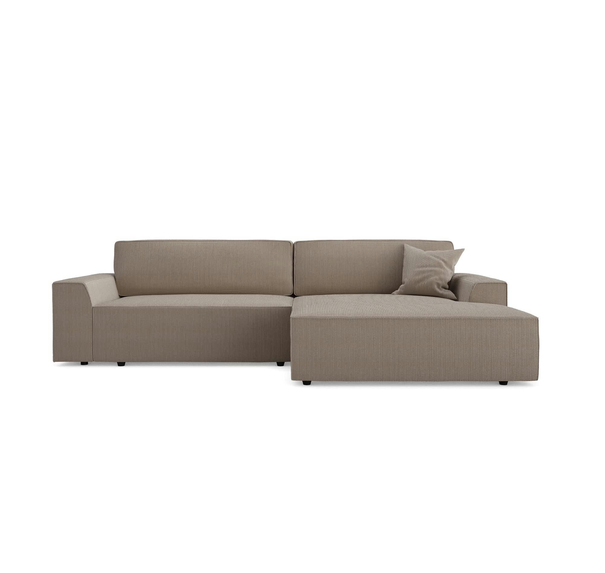ELIOTT - Canapé angle droit convertible coffre velours côtelé taupe 300x174cm
