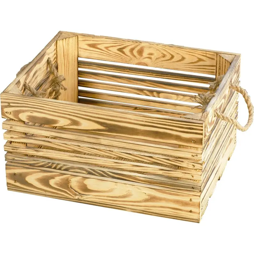 Aufbewahrungsbox Holzharasse mit Kordel Geflammt