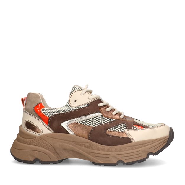 Bruine leren sneakers met bronzen details