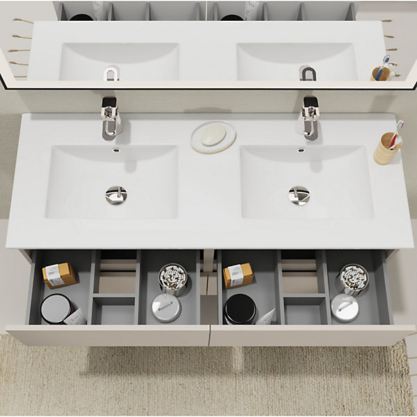Meuble salle de bain 120 cm - Double vasque céramique - Beige cachemire mat - A suspendre - Karaib 2