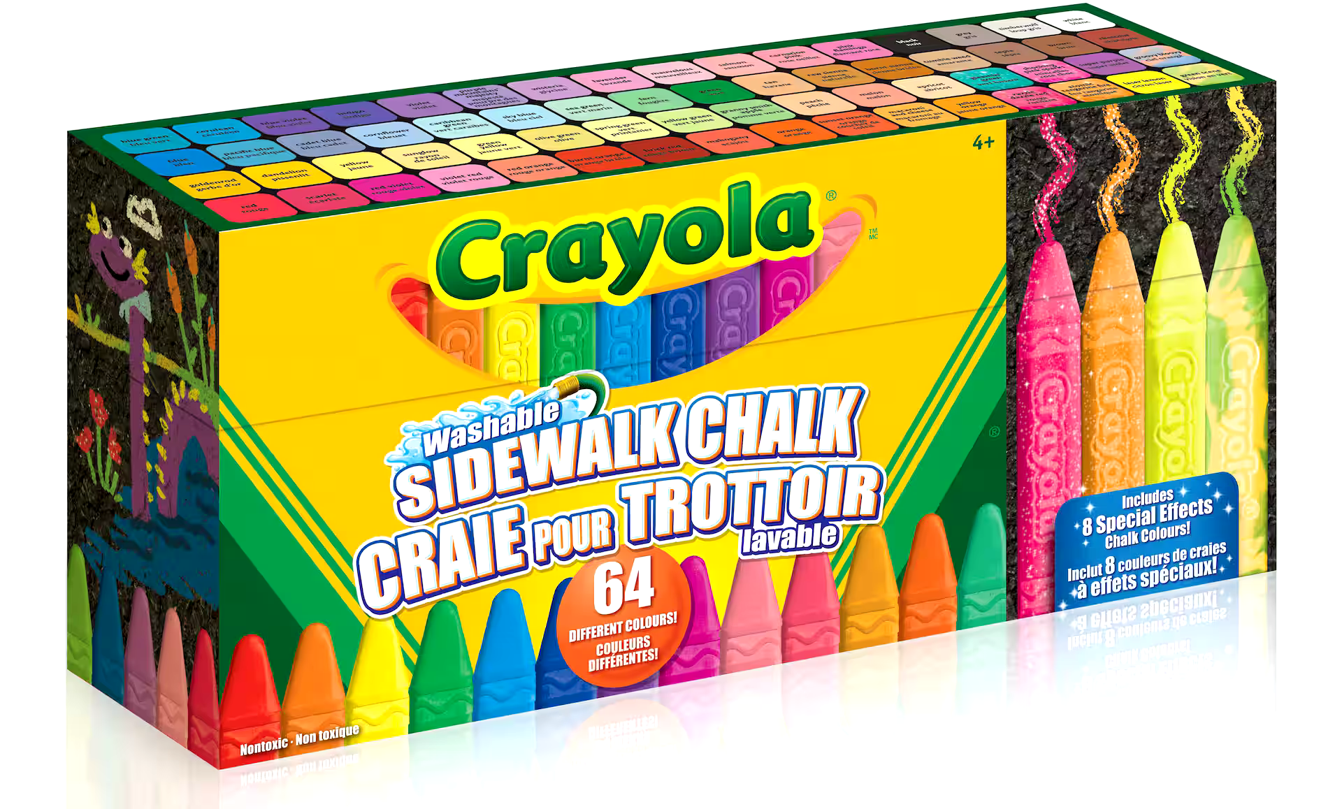 Crayola Kids' Assorted Bright Colours Sidewalk Chalk, Washable/Non-Toxic, Age 4+, 64-Pk