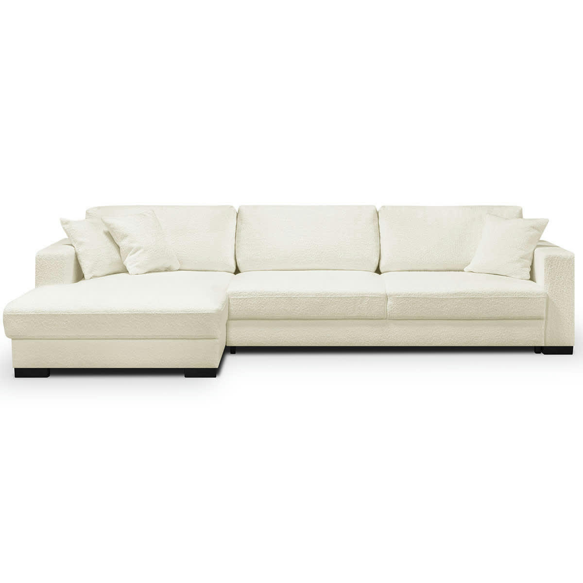 ROBIN - Canapé d'angle à gauche convertible 5 places en tissu bouclette écru