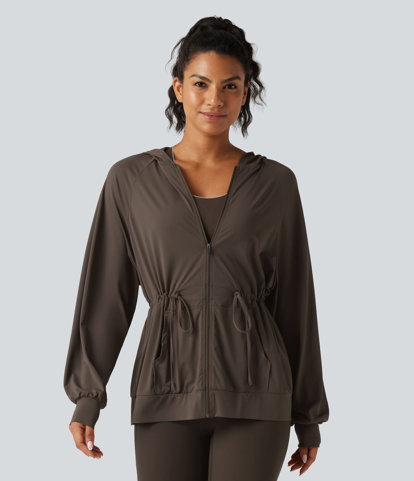 Veste de yoga à capuche, effet frais InstantCool, protection solaire UPF50 , manches longues, cordon et poches