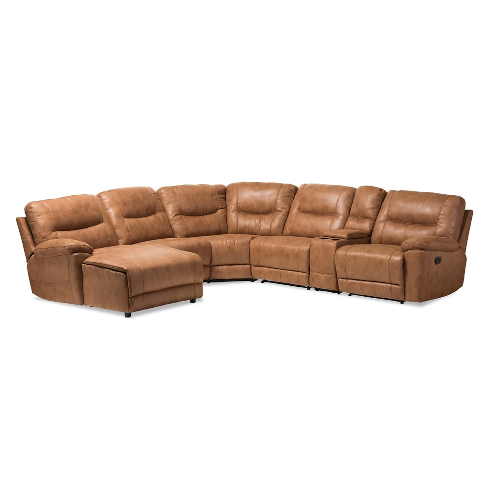 Baxton Eukleides 6-pc. Light Brown Palomino Suede Reclining Corner Sectional Set