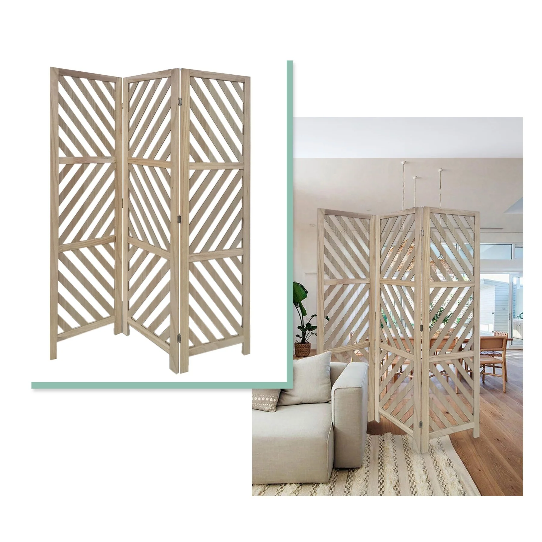 3 Panel Room Divider with Tropical leaf