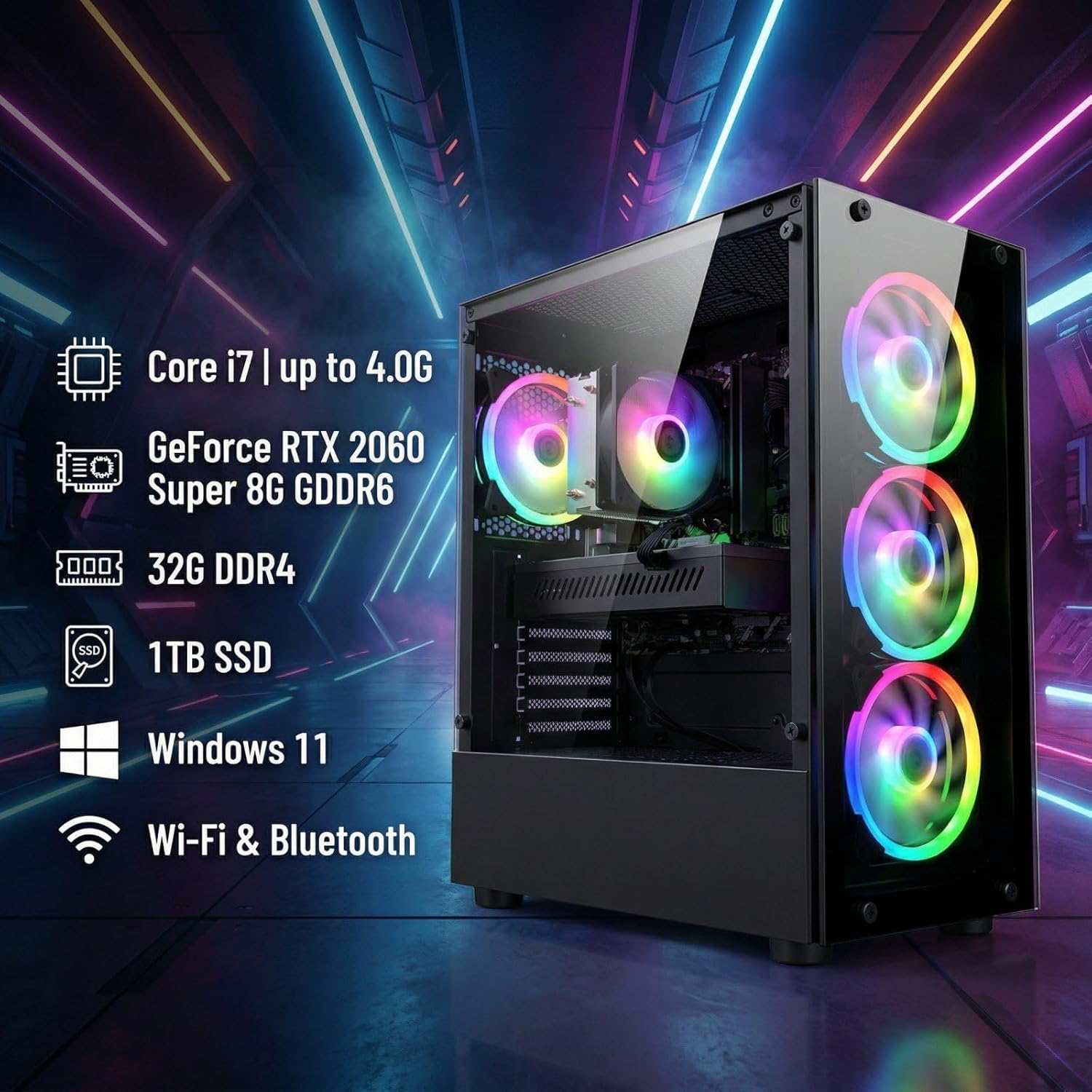 STGAubron Gaming PC Desktop Computer  Intel Core i7-6700 up to 4.0G  GeForce RTX 2060S 8G  32GB DDR4  1TB SSD  WiFi 6  BT 5.0  RGB Fan x4  Windows 11 Home