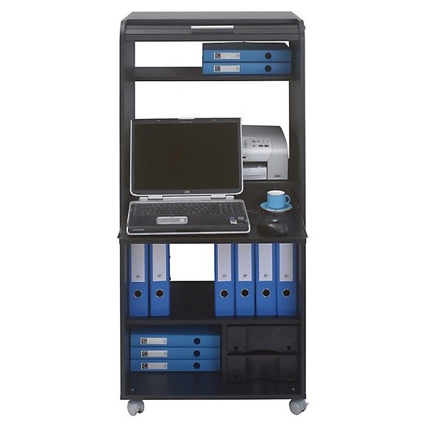 Bureau informatique - Noir - Contemporain - Rideau coulissant - 2 tiroirs
