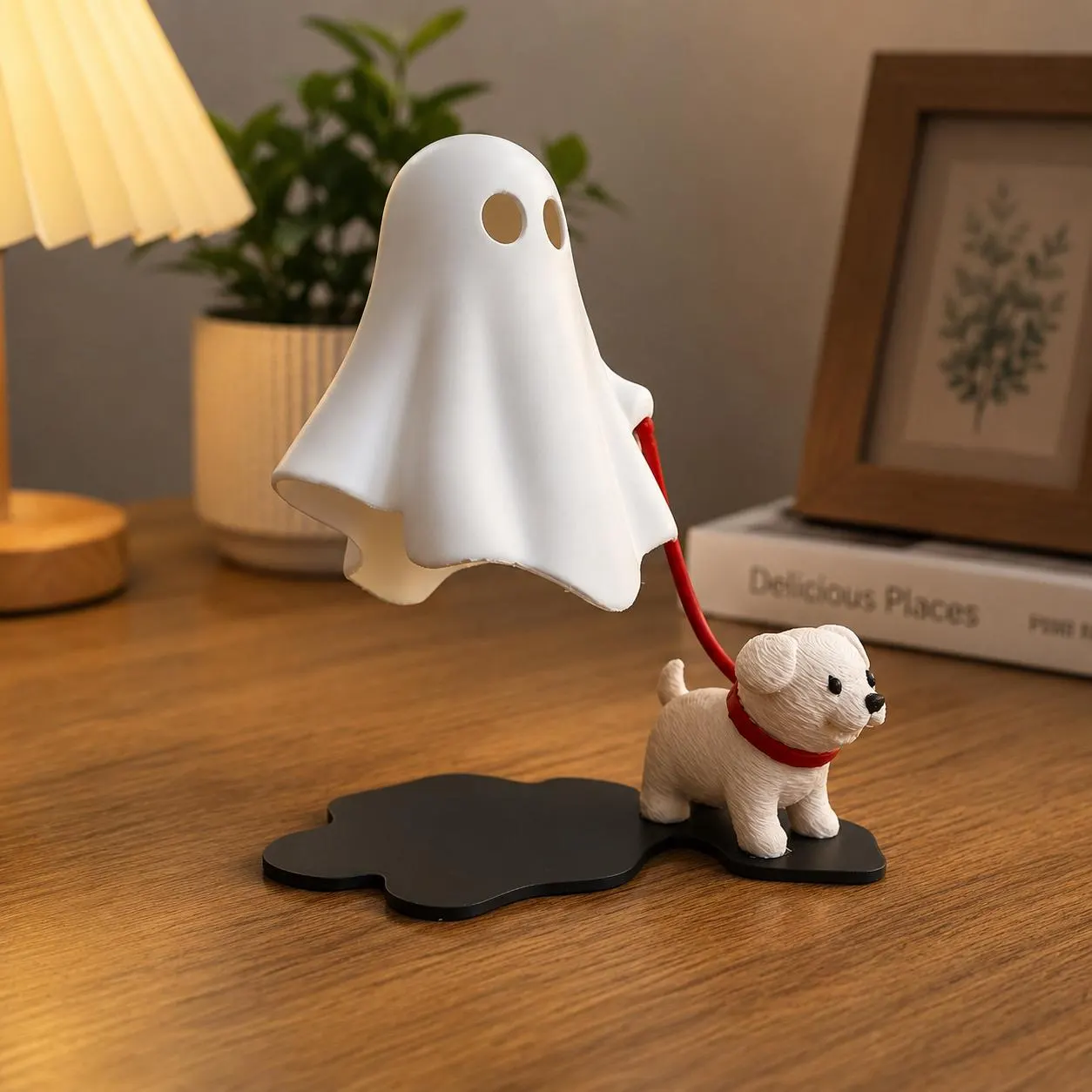 Ghost Puppy Halloween Figurine, Adorable Plastic Dog Decor for Shelves and Desks