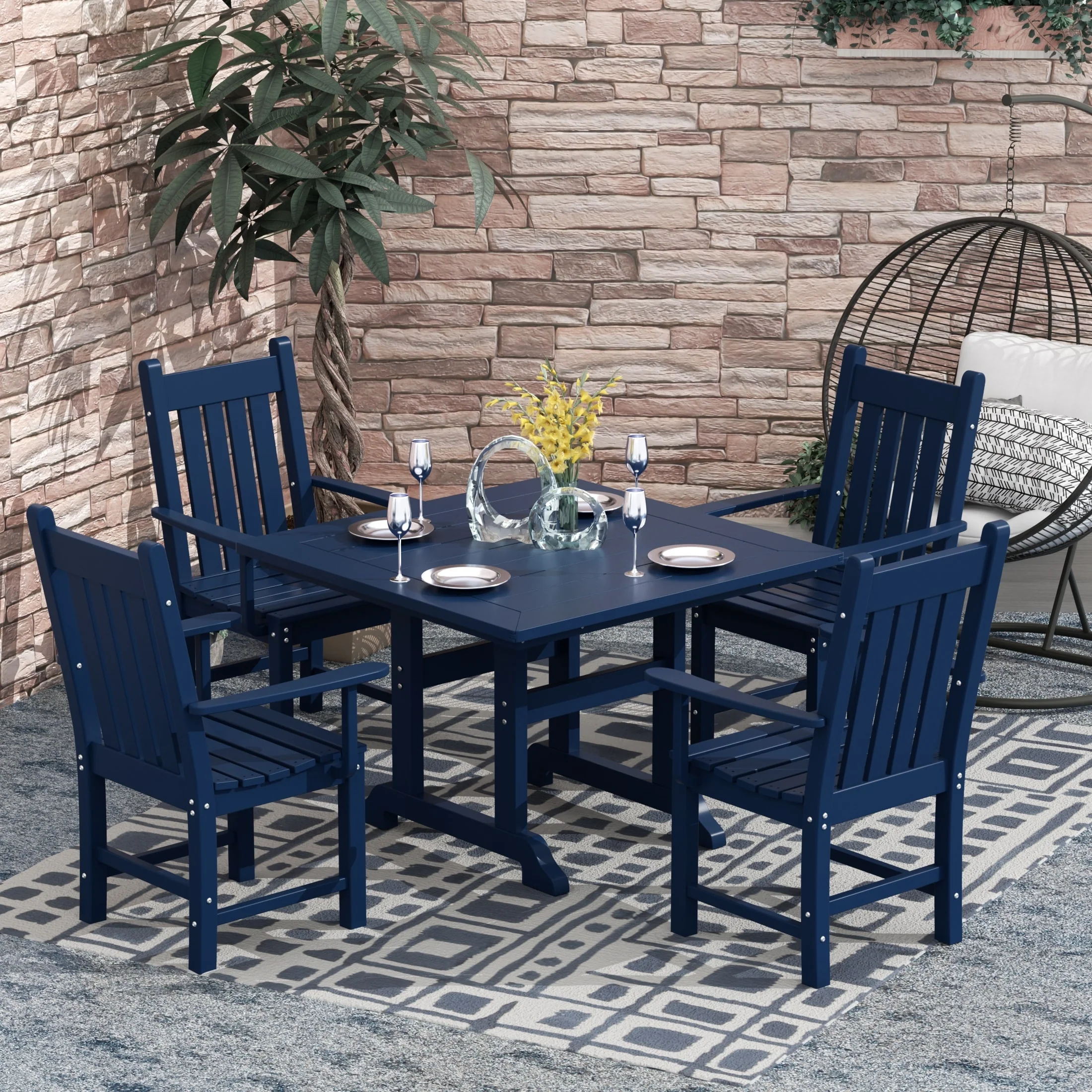 Polytrends Laguna Hdpe All Weather Outdoor Patio Dining Set with Square Table, Arm Chairs (5-Piece Set)