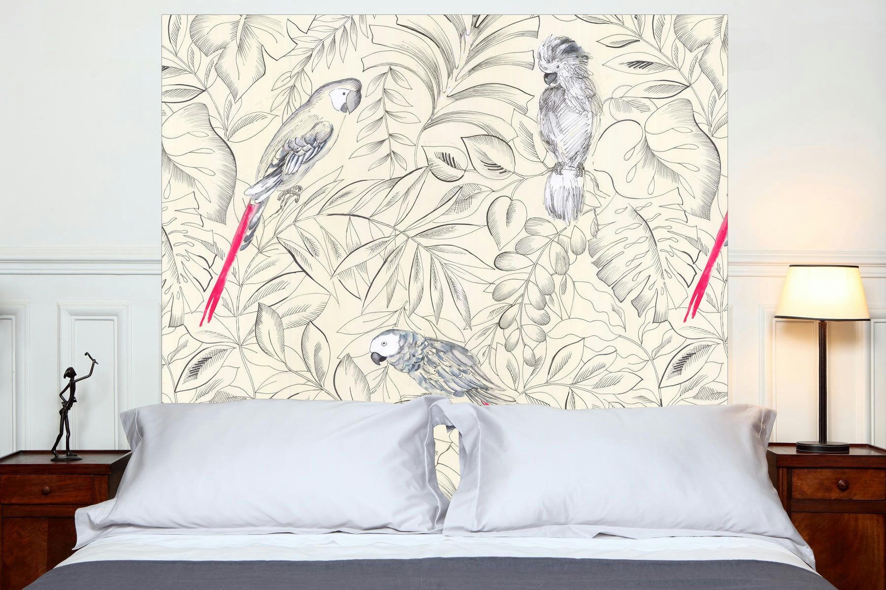 PERROQUETS - Tête de lit en tissu sans support en bois 160*140 cm