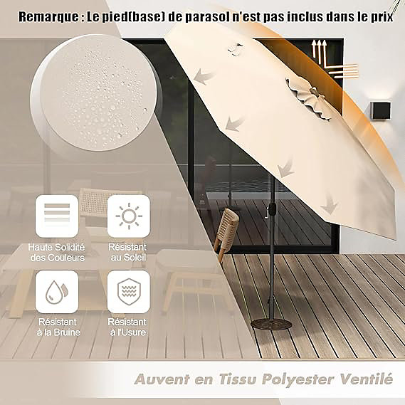 Parasol de Jardin Hexogone 300 CM Parasol Inclinable en Polyester et Fer avec Manivelle pour Jardin Plage