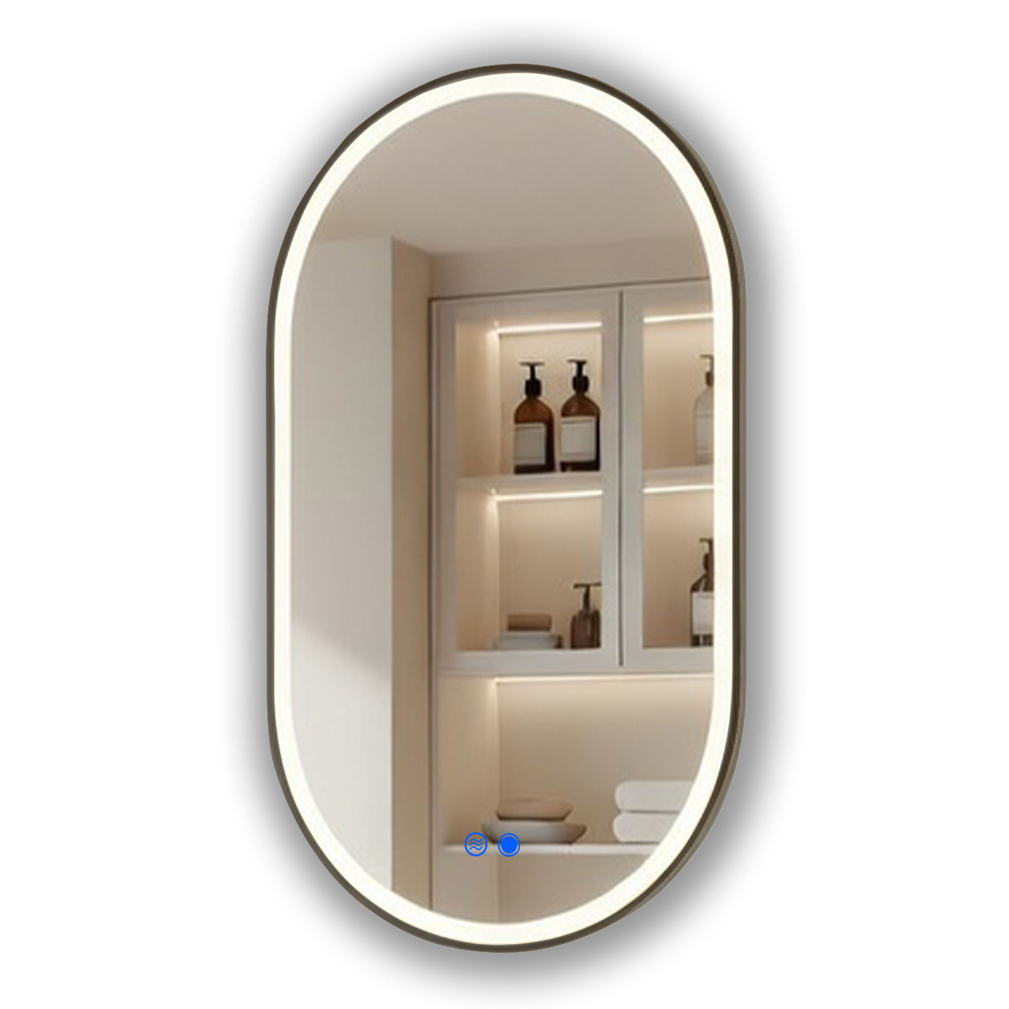 Lustro łazienkowe 50x80 czarny mat LED Dual dotyk   mata owalne