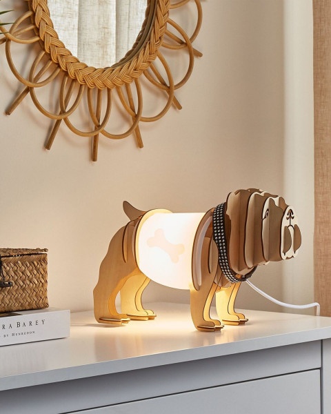 Lampa stołowa nocna kształt psa biała