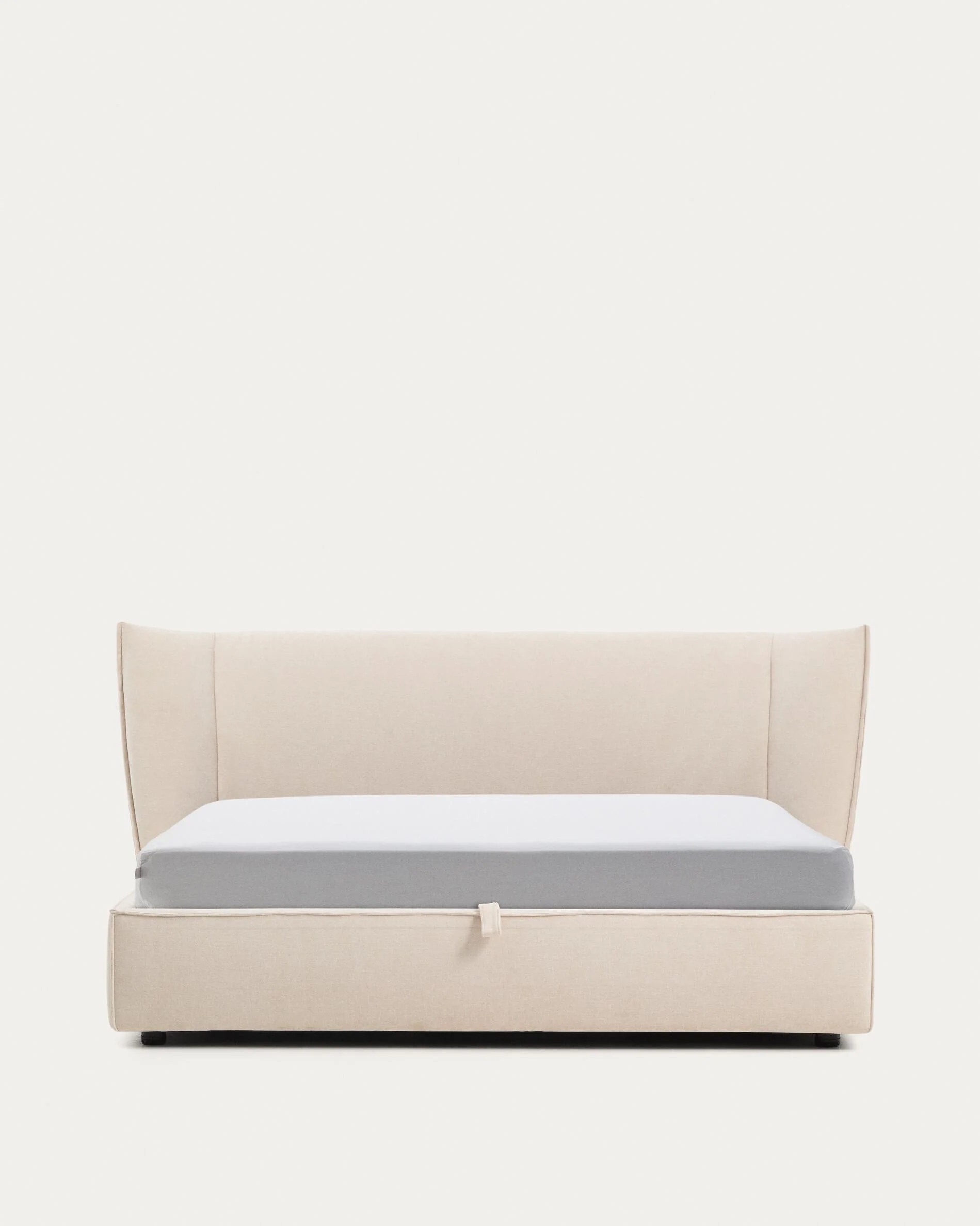 Arvian beige chenille removable-cover bed with ottoman base for a 180 x 200 cm mattress