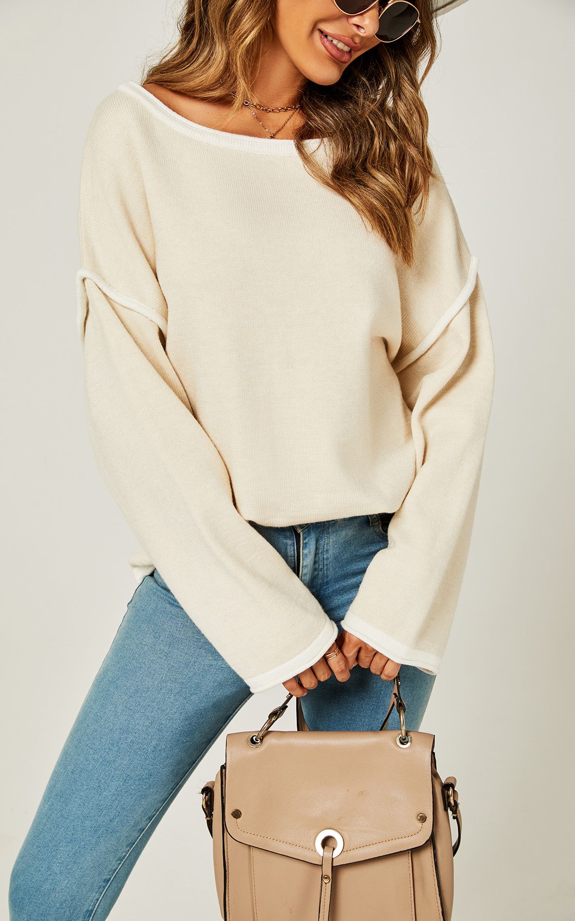 FS Collection White Striped Oversized Jumper Top