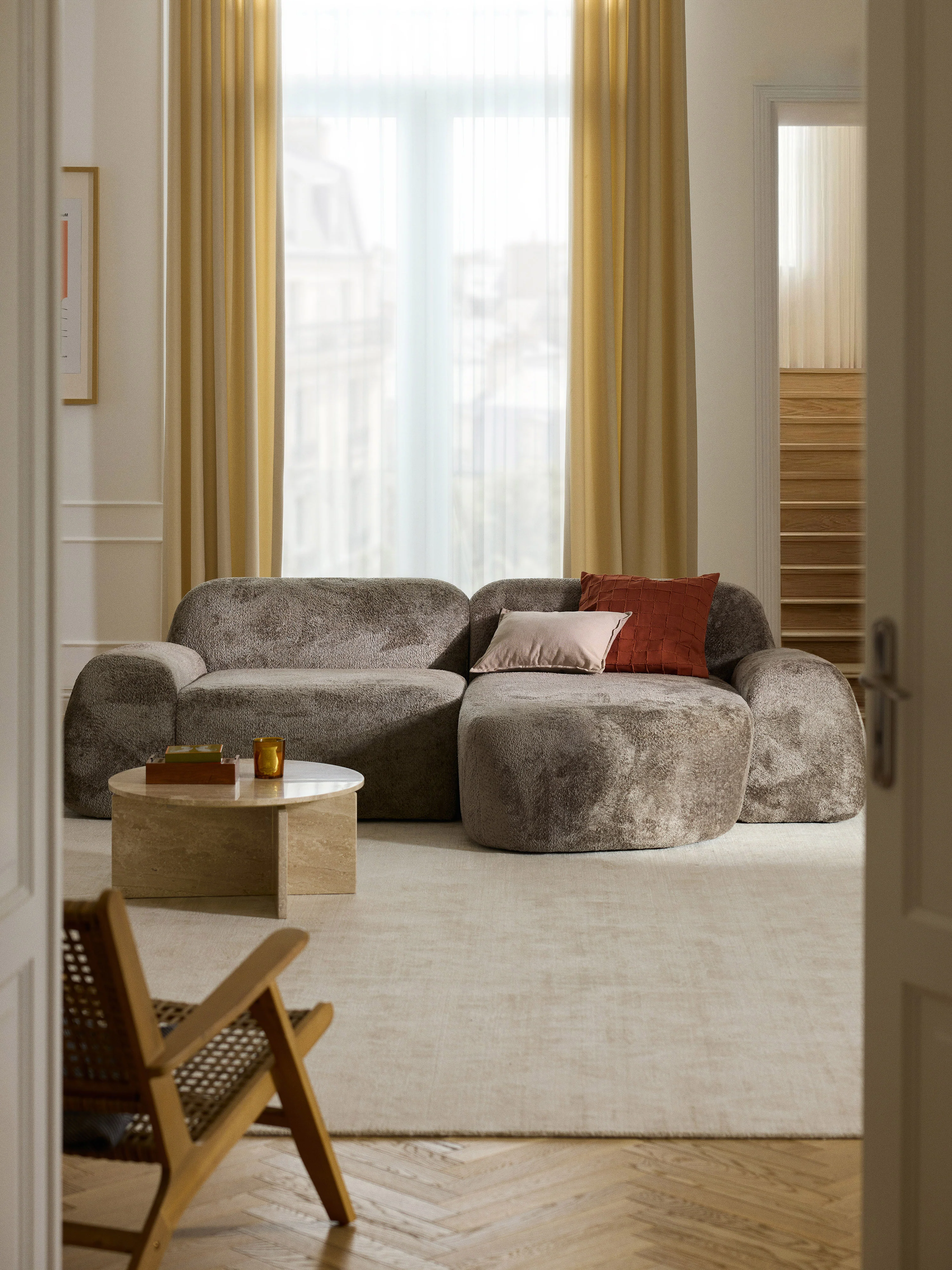 Modulares Ecksofa Wolke (3-Sitzer) aus Teddy-Bouclé