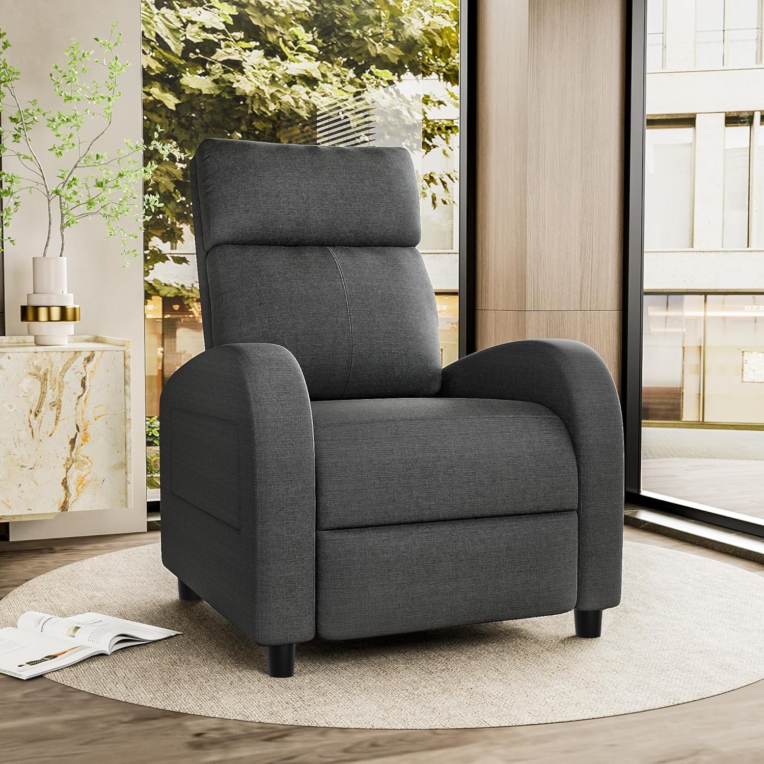 Homall Recliner Chair, Recliner Sofa for Adults, Recliners Home Theater Seating with Lumbar Support, Reclining Sofa Chair for Living Room (Fabric, Dark Grey)