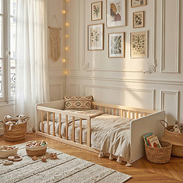 LIT 70x140 PILOU avec sommier et matelas/ Blanc et Naturel
