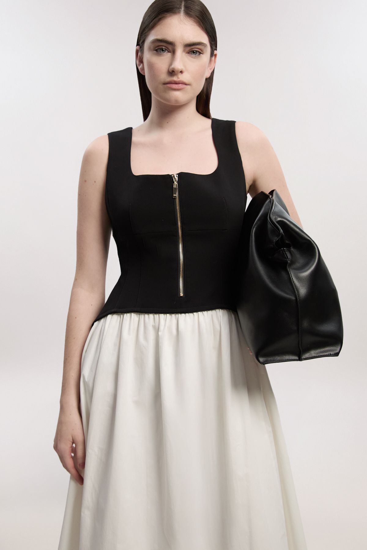 KarenMillen Compact Stretch Cotton Mix Tailored Full Skirted Midi Dress
