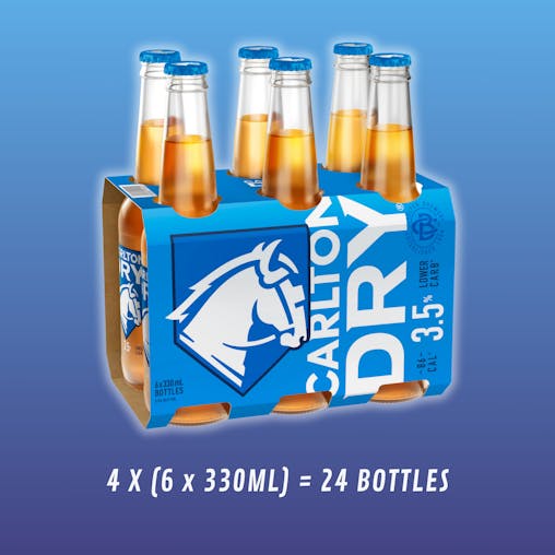 Carlton Dry 3.5%, Low Carb, Mid Strength Beer, Crisp & Refreshing Finish, Classic Australian Lager, 3.5% ABV, 330mL (Case of 24 Bottles)