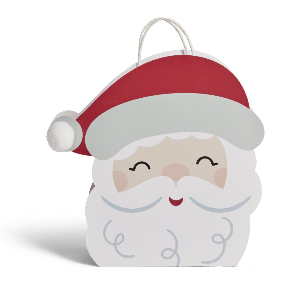 Sac cadeau fantaisie forme tête de père No&euml;l 27xH29cm
