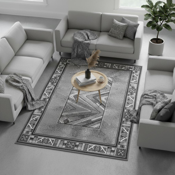 Dywan klasyczny szary do salonu pokoju 280 - 70x130 cm - modny solidny