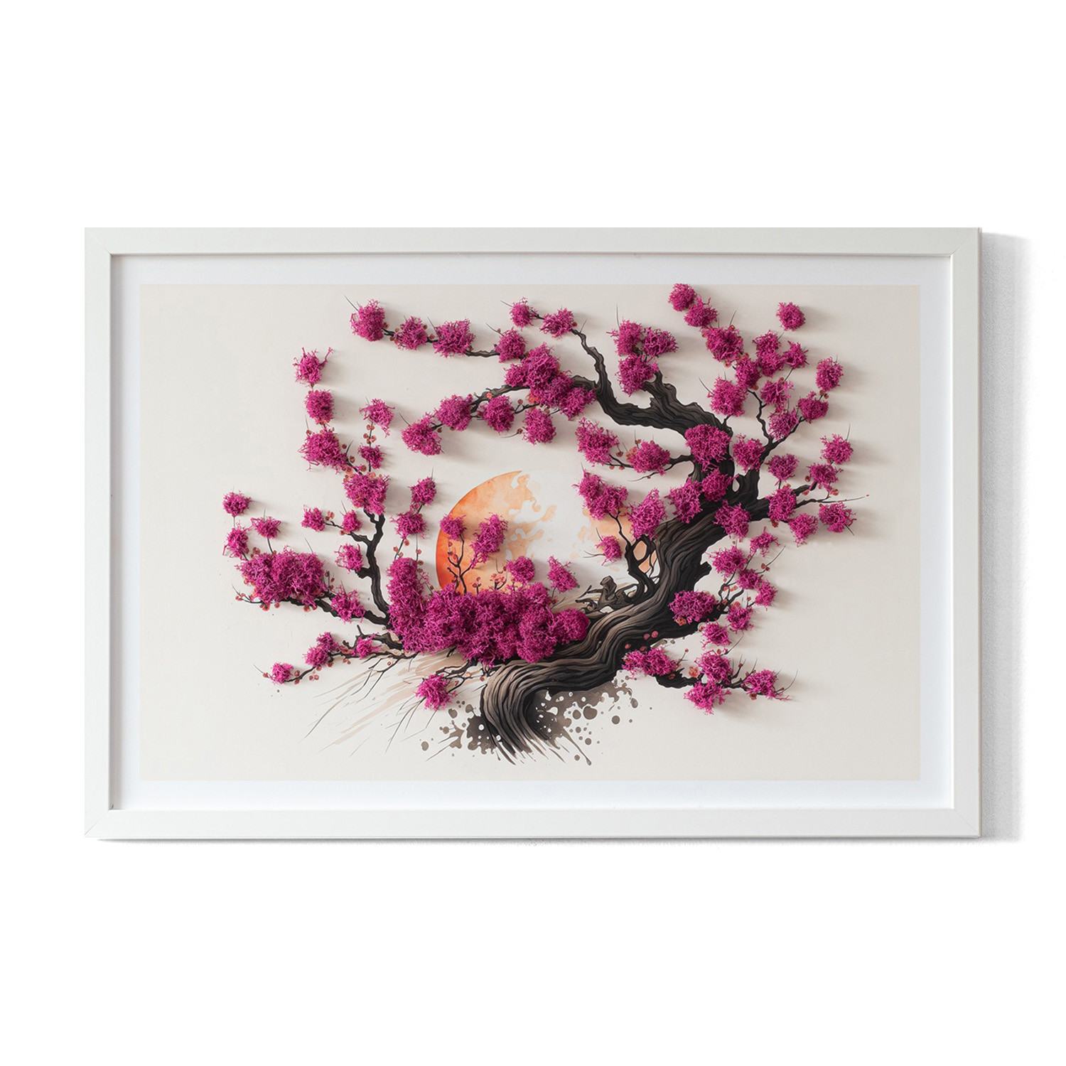 Obraz z mchem - Drzewo wiśni 60x40 cm Biała Rama