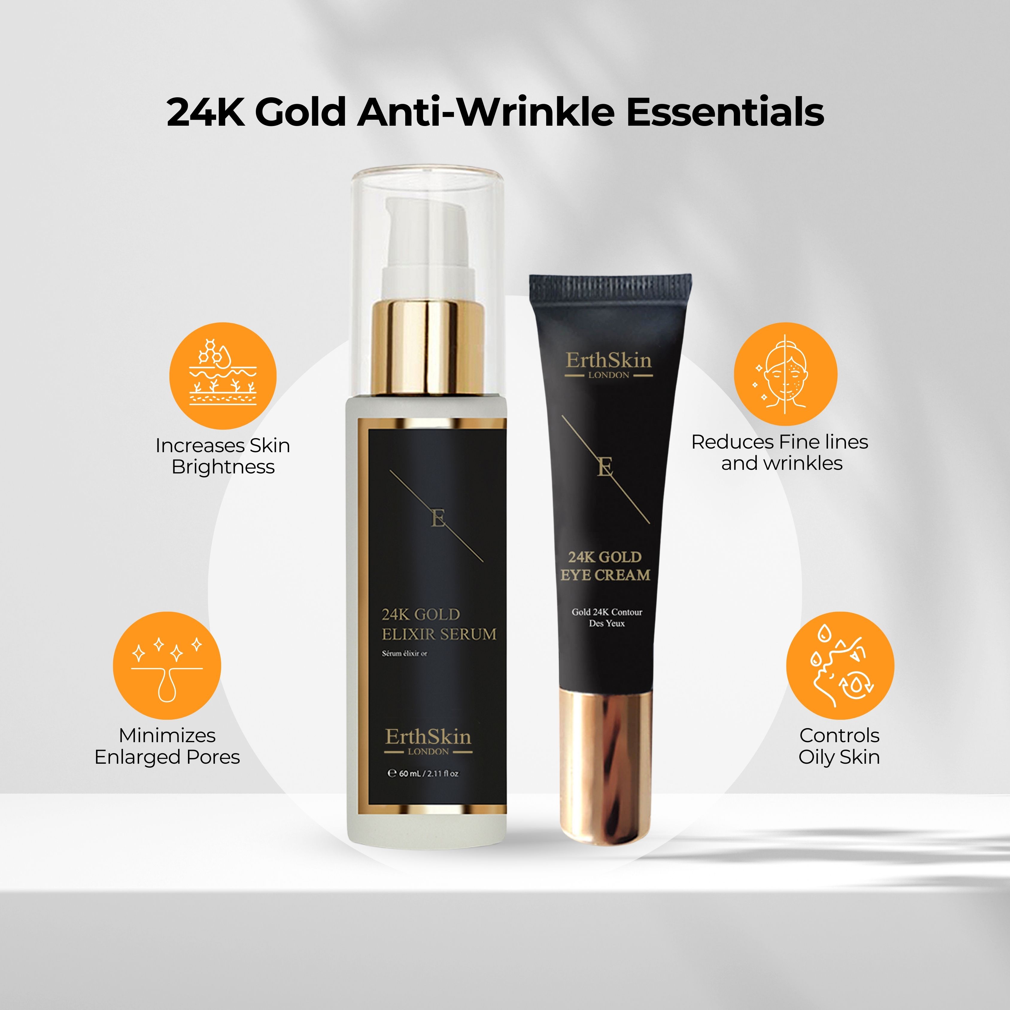 Erth Skin London Anti-Wrinkle Elixir Serum 24k Gold   Under Eye Cream 24k Gold