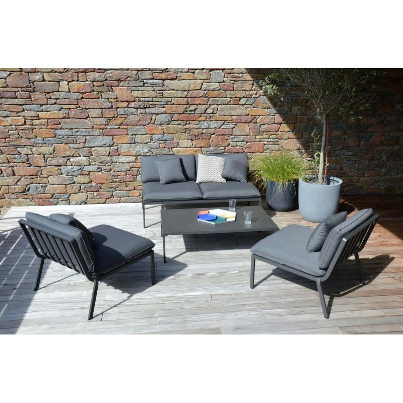 RHODES - Salon de jardin bas aluminium 4 places gris