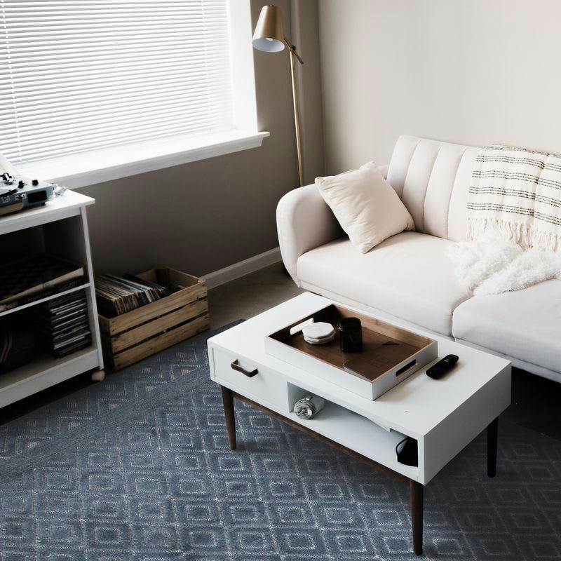 VINTAGE - Tapis à motifs losanges bleu 133x180