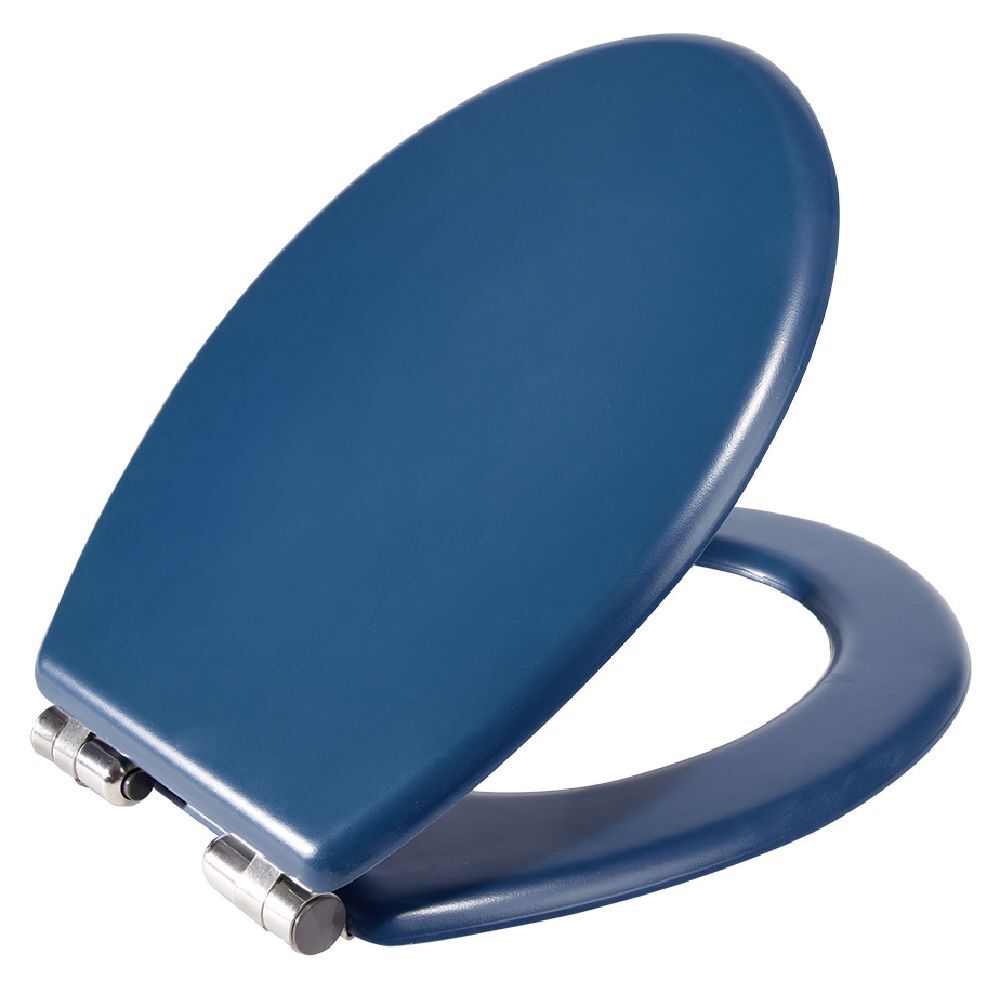 Abattant WC bois bleu avec frein de chute déclipsable réglable