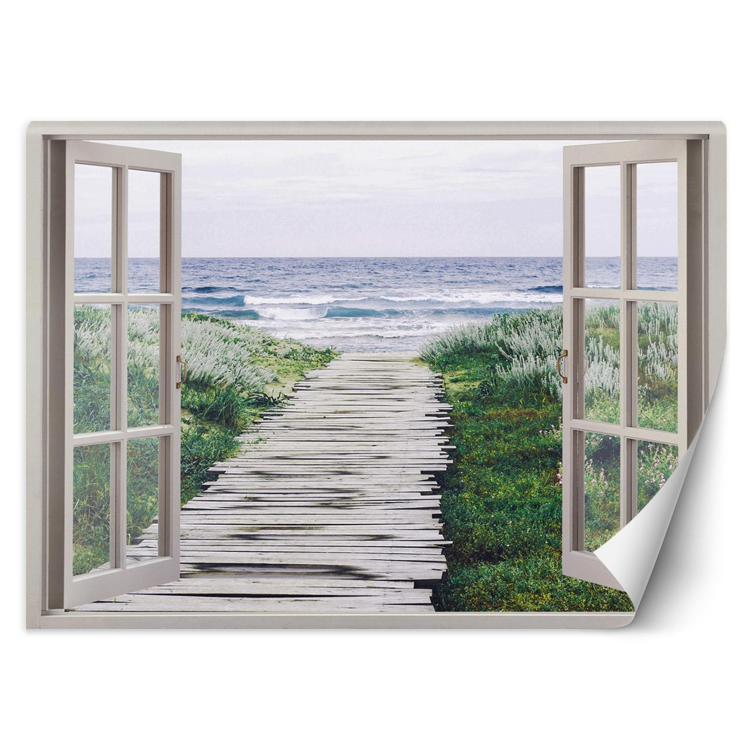 Feeby Fototapeta, Okno morze plaża pomost 140x100