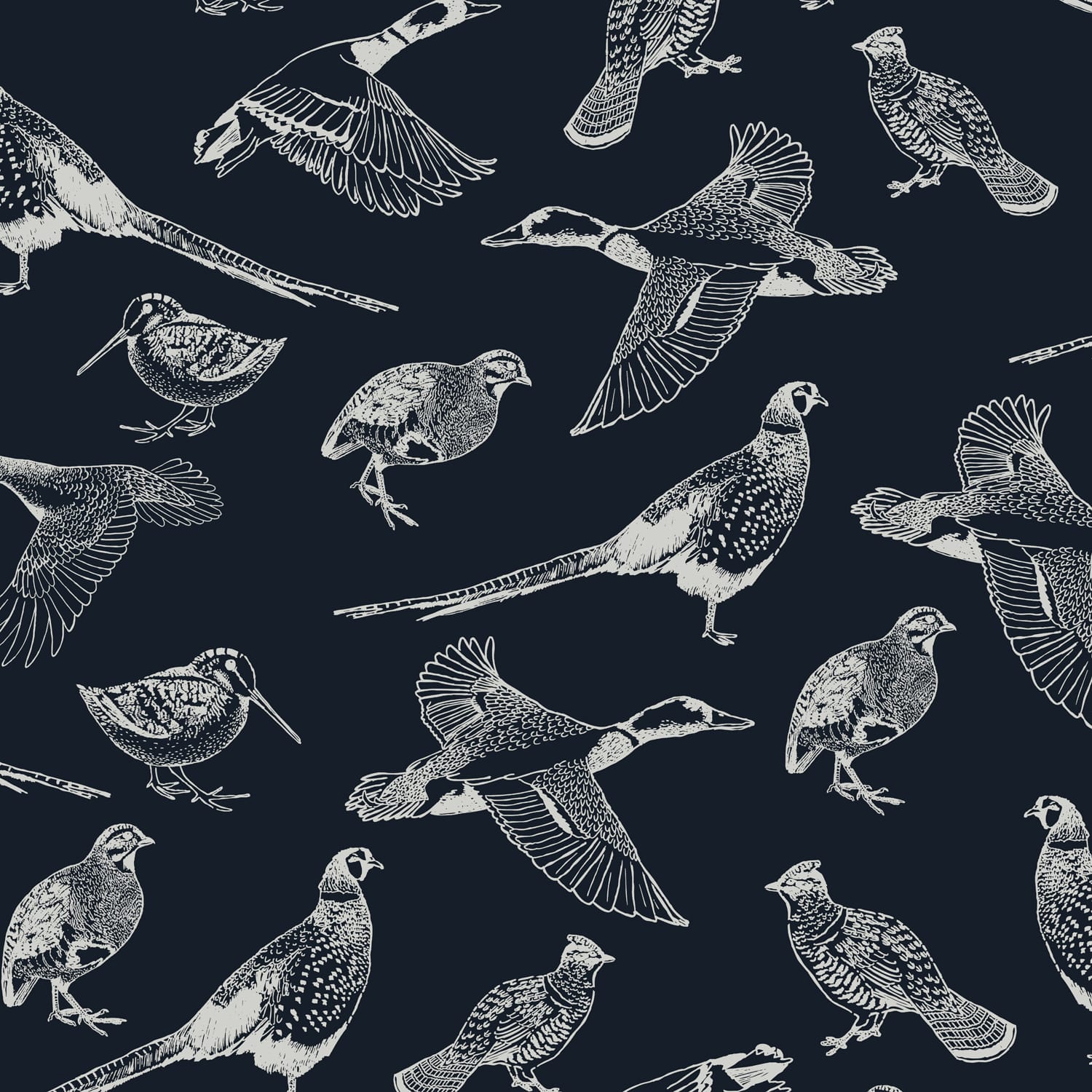Joules Vliesbehang - Hunting Birds French - Blauw - 10mx52cm