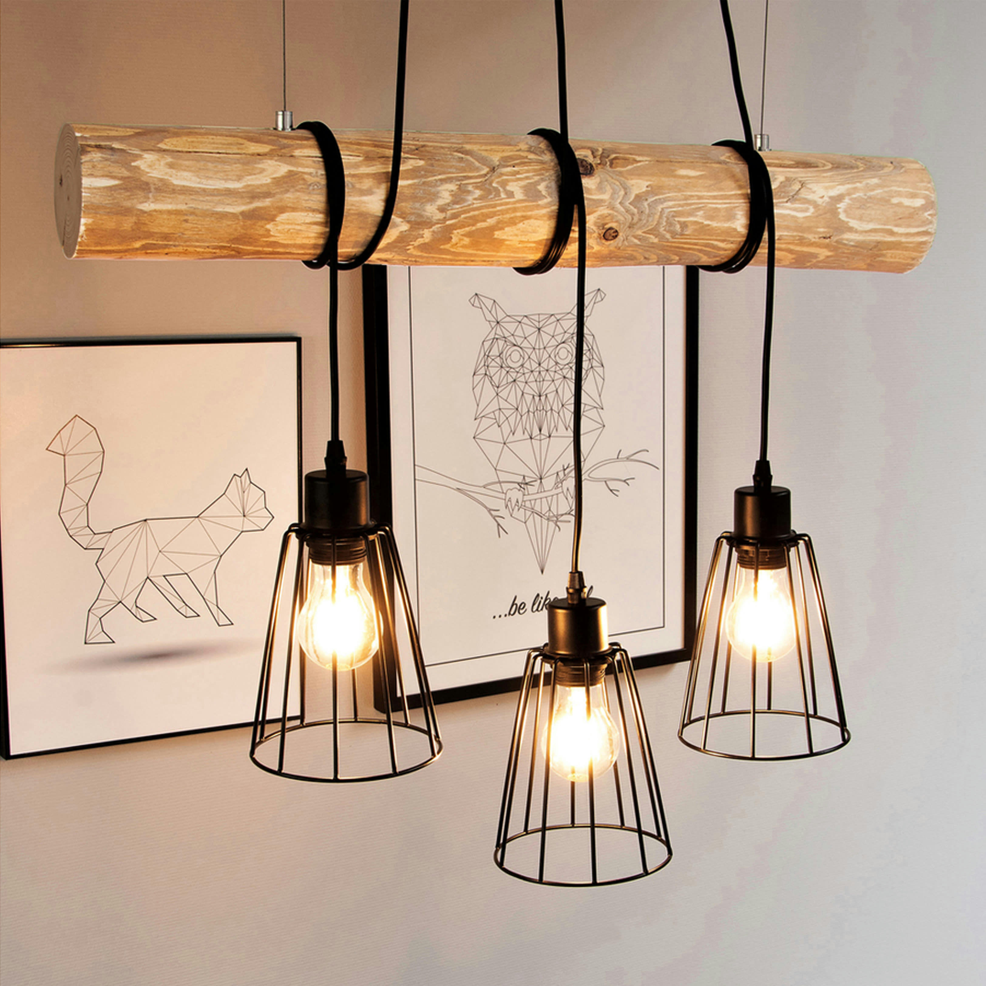 STRALE - Suspension en bois 3 ampoules