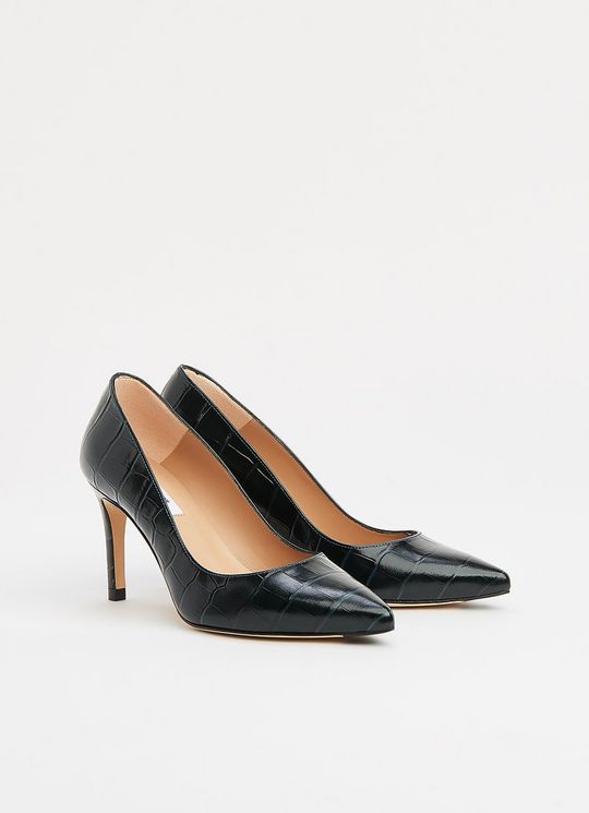 Floret Teal Croc Effect Pointed Toe Courts