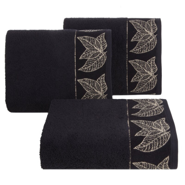 Ręcznik 70x140 Victoria czarny złoty liście 500g/2 frotte