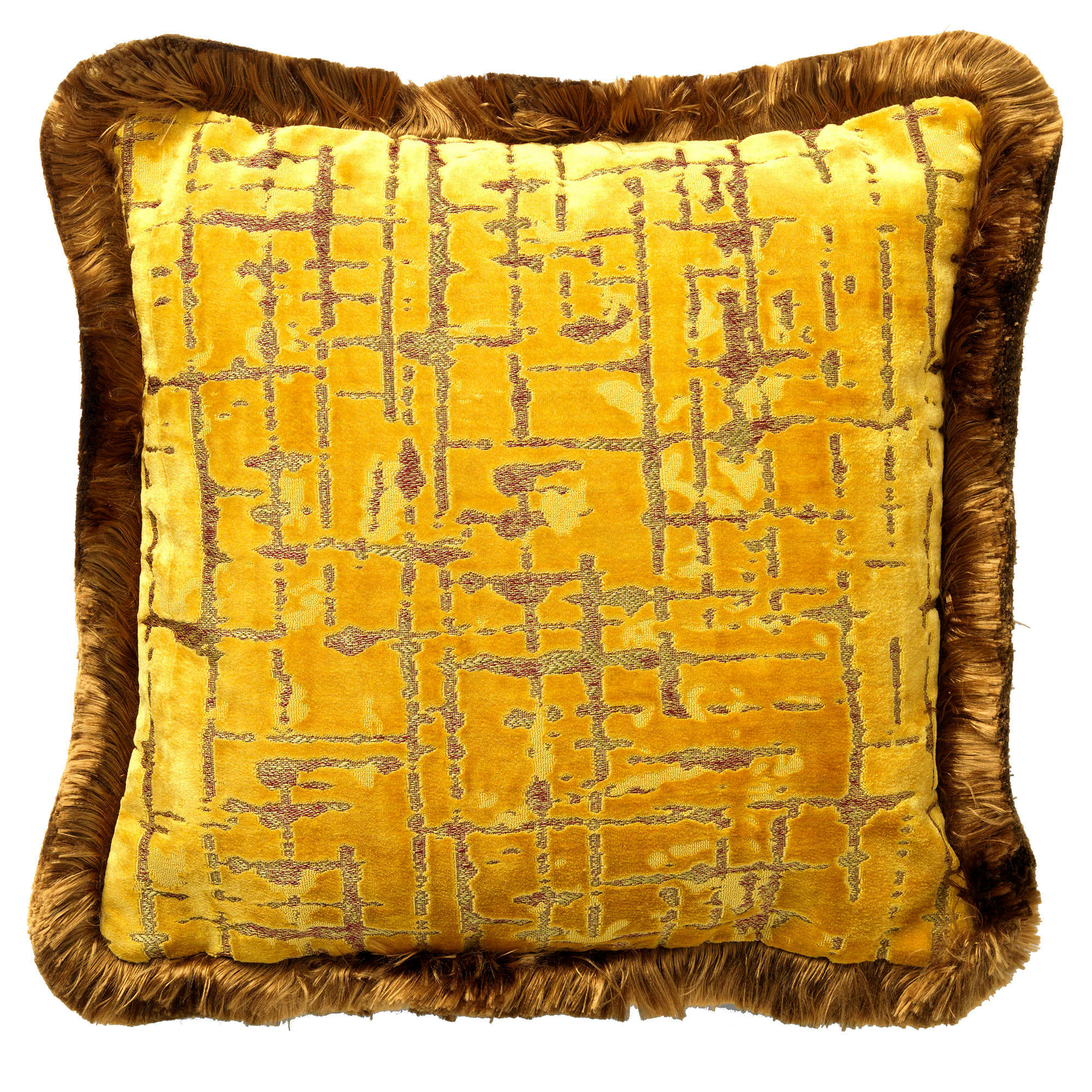 - Coussin jaune en velours 45x45 cm avec motif