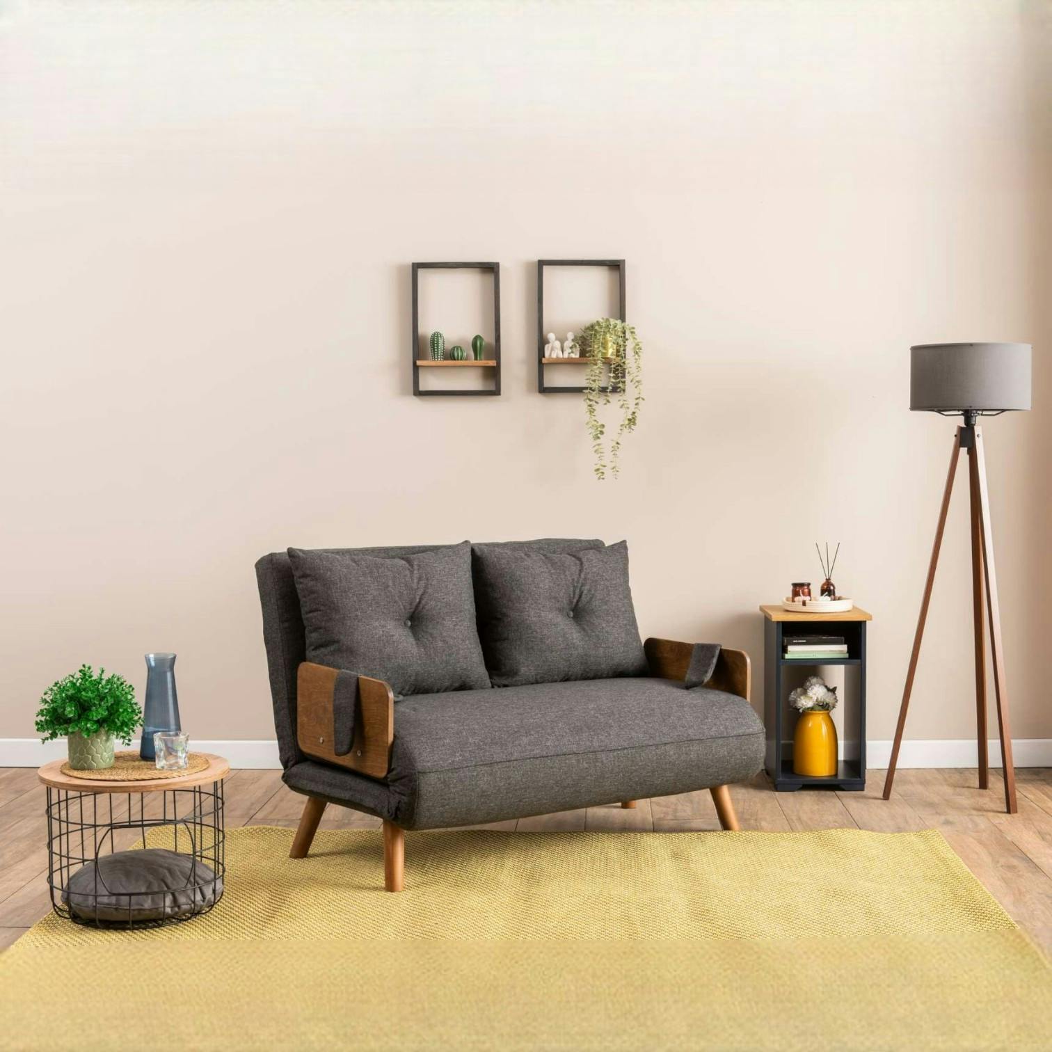 Canapé-lit d'appoint en tissu anthracite, 2 places LOJA