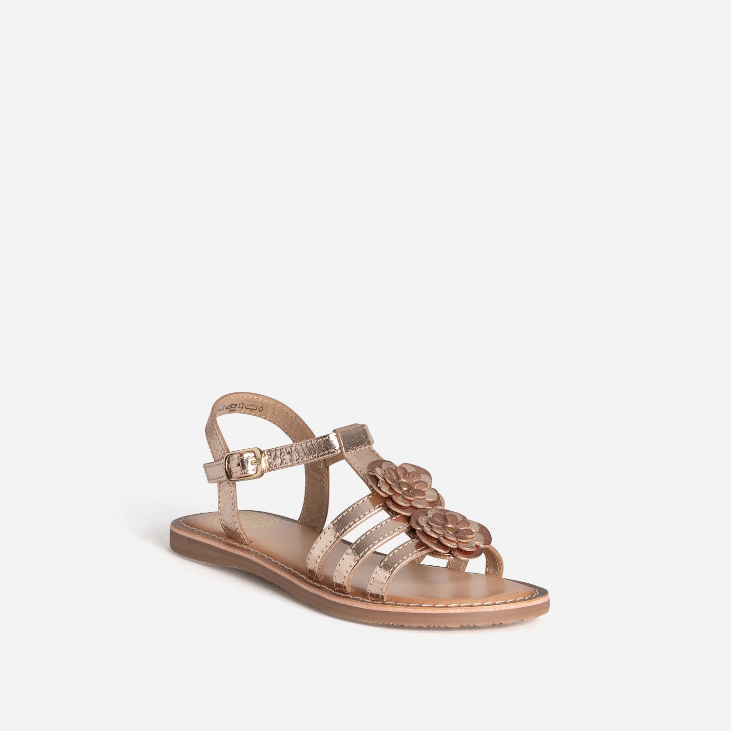 Sandale BUGGY dorée cuir détails fleurs