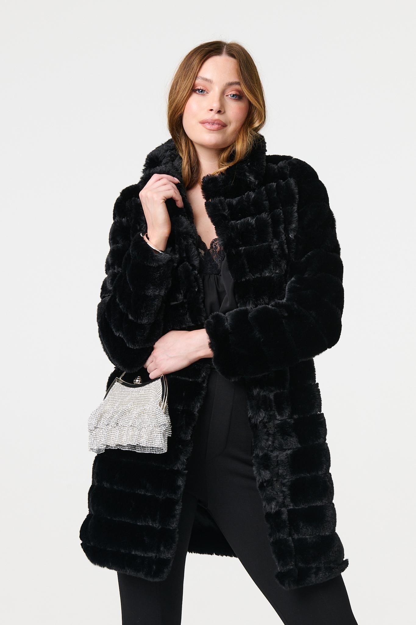 Izabel London Faux Fur Thigh Length Coat