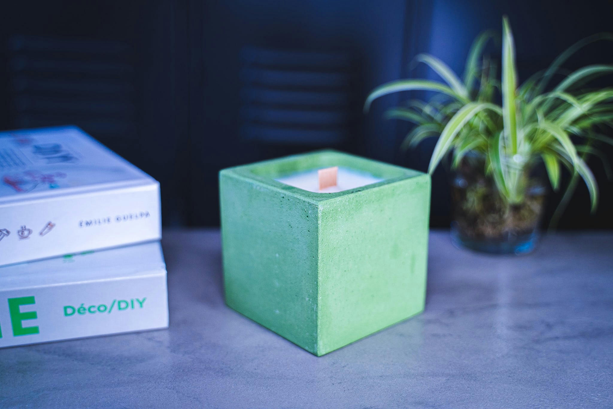 COTON - Bougie en béton coloré vert fleur de coton