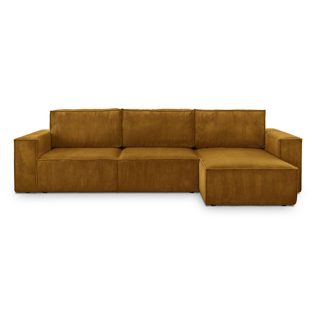 HARPER - Canapé d'angle convertible 5 places en velours côtelé jaune moutarde