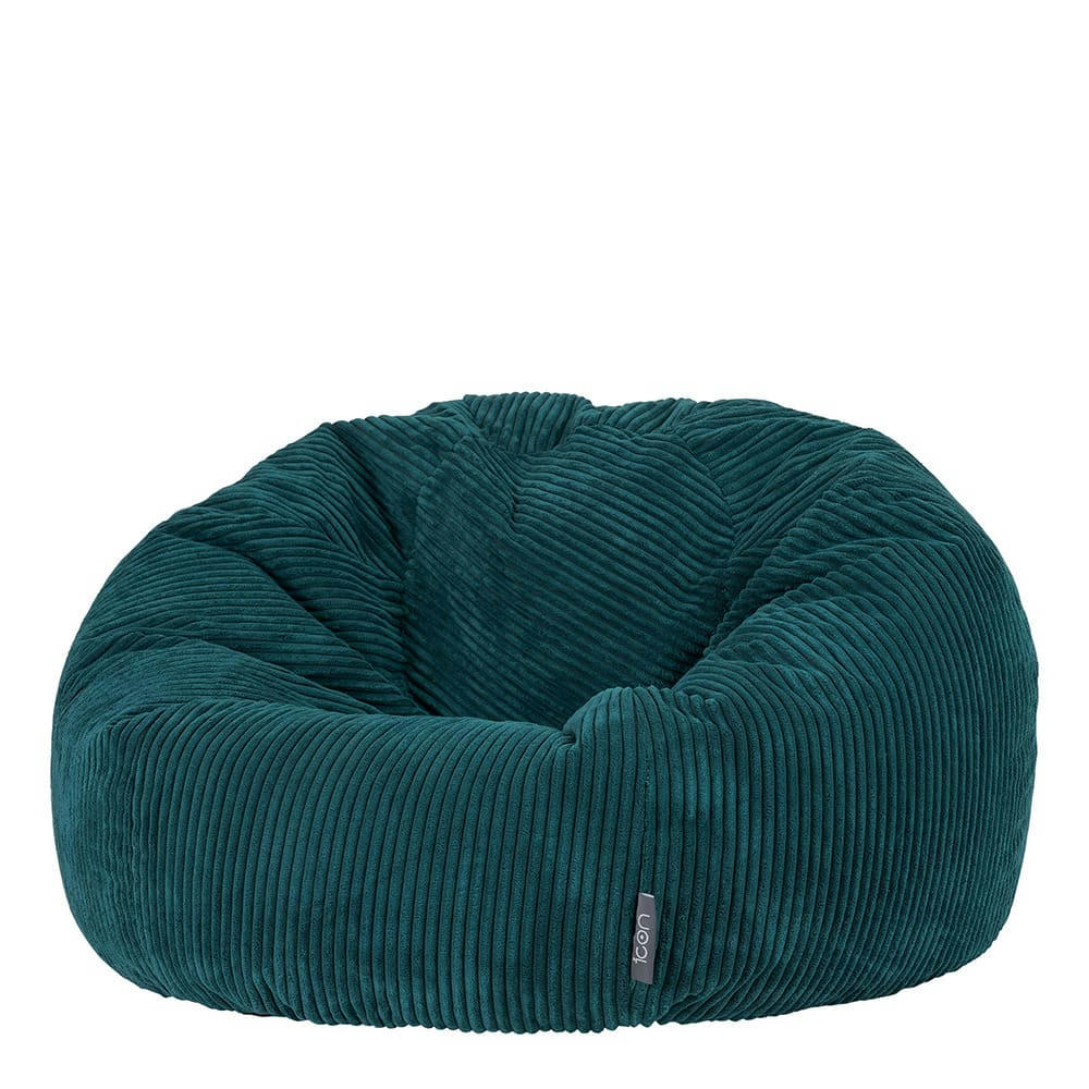 KINGSTON - Pouf velours côtelé bleu canard