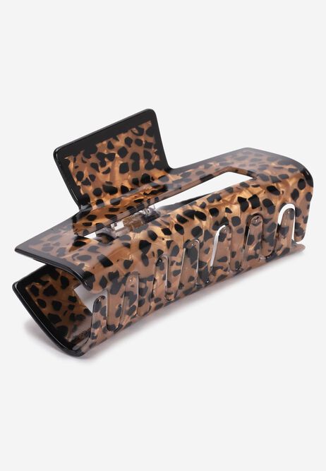 Womens Brown Animal Print Claw Hair Clip