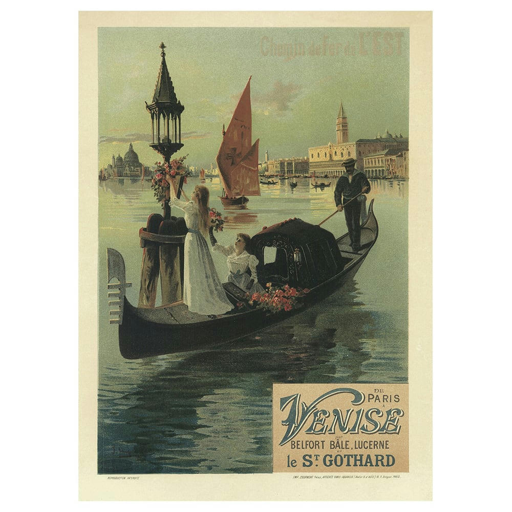 - Tableau affiche artistique vintage de Paris à Venise 50x70cm