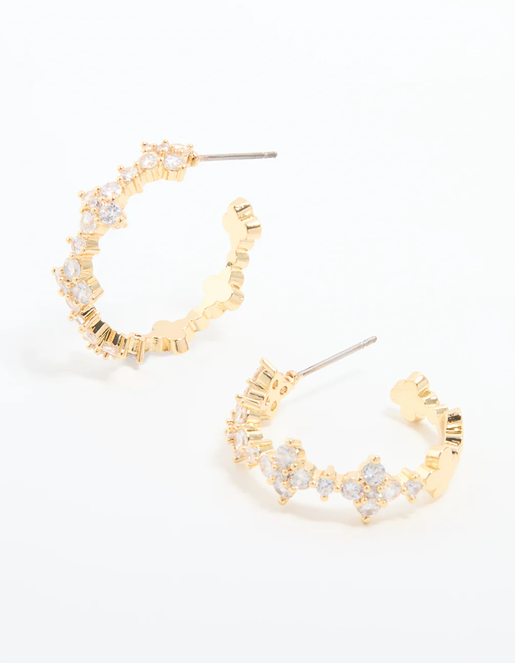 Gold Plated Cubic Zirconia Flower Large Round Hoop Earrings