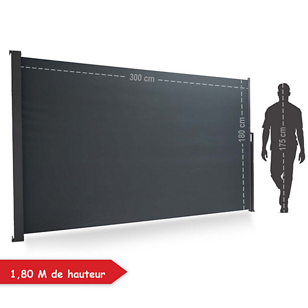 Auvent latéral extensible opaque 180x300cm Store Brise vue coupe-vent pour terasse et jardin