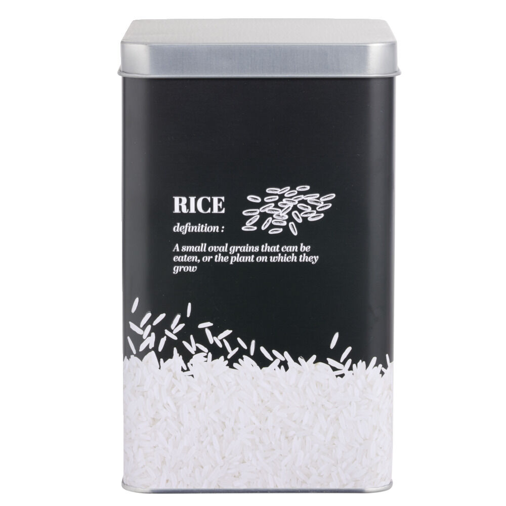 BoÎte à riz en métal noir et gris design rice - 10,7x10,7xH.17,5cm